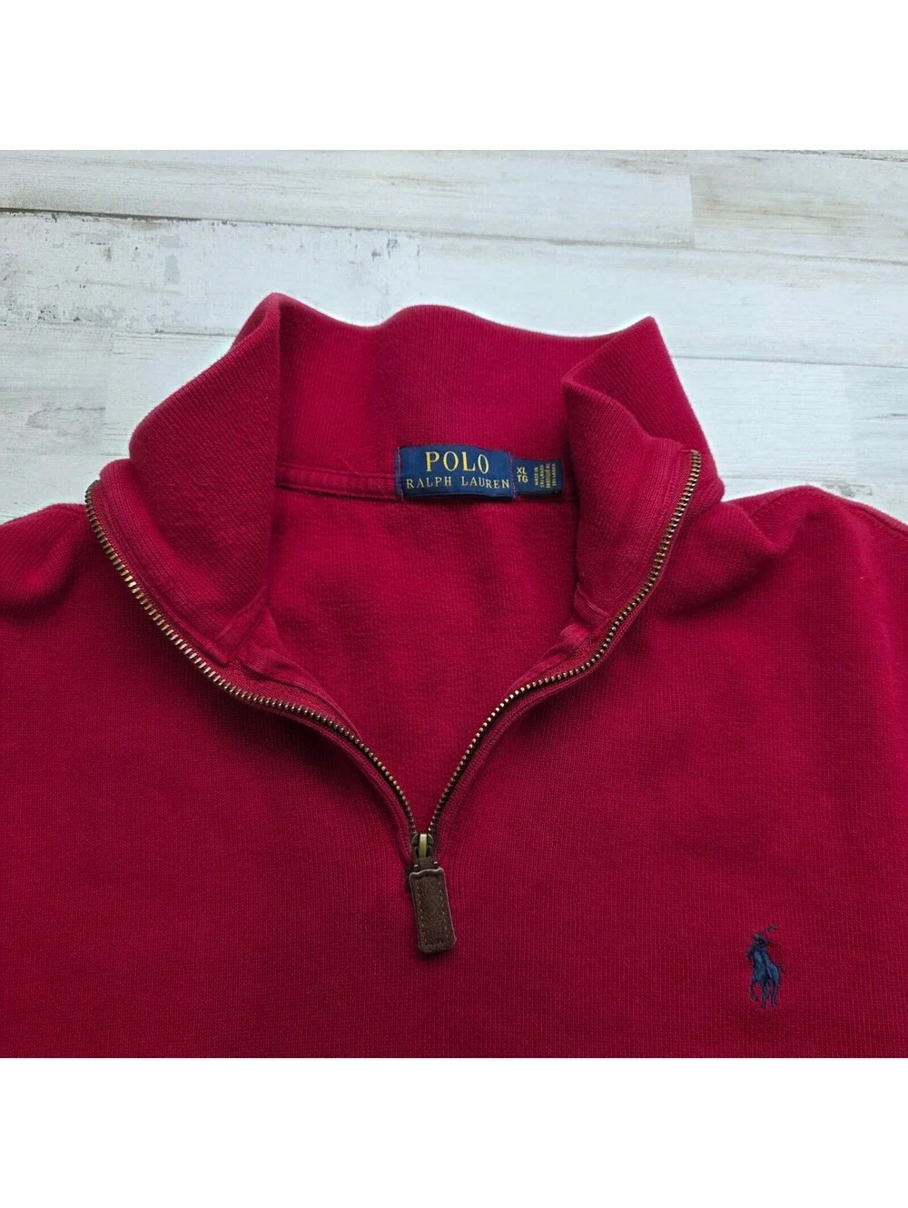 Polo Ralph Lauren 1/4 Zip Pullover Men's XL Red 100% Cotton Sweatshirt Pony